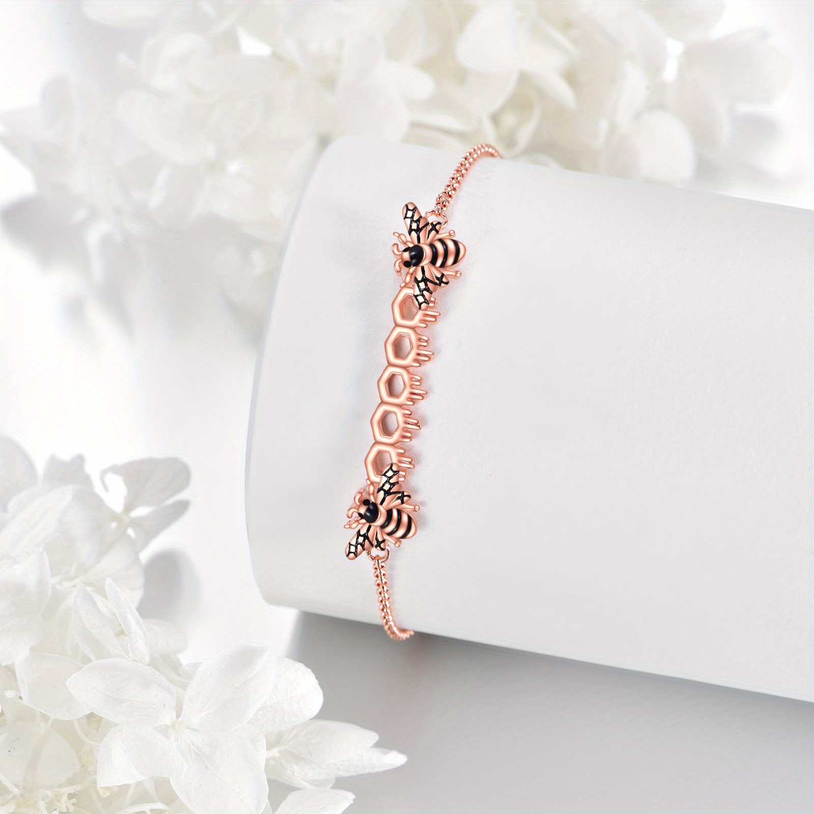Bee Bracelet 925 Sterling Silver with Rose Bracelet for Women